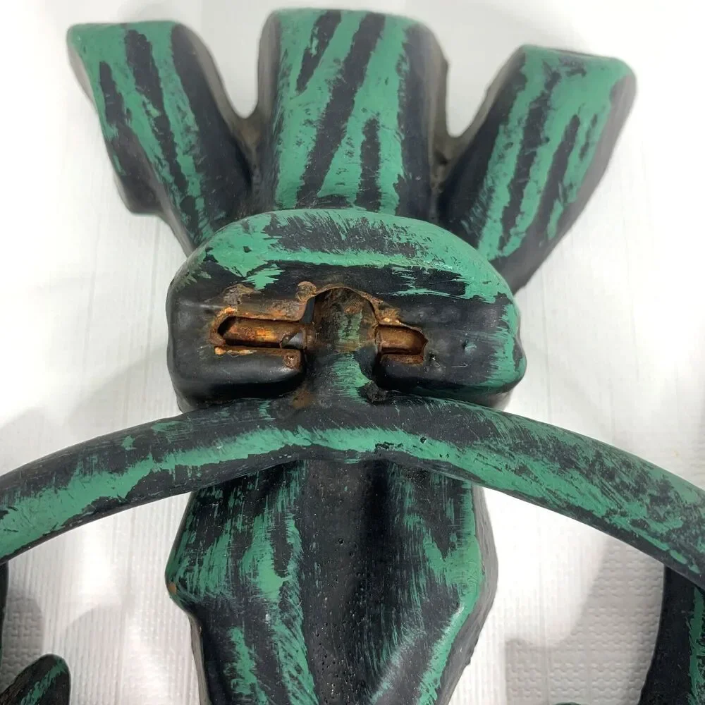 Cast Iron Towel Ring Acorns Oak Leaves Green Black Rustic Cabin Core Vintage